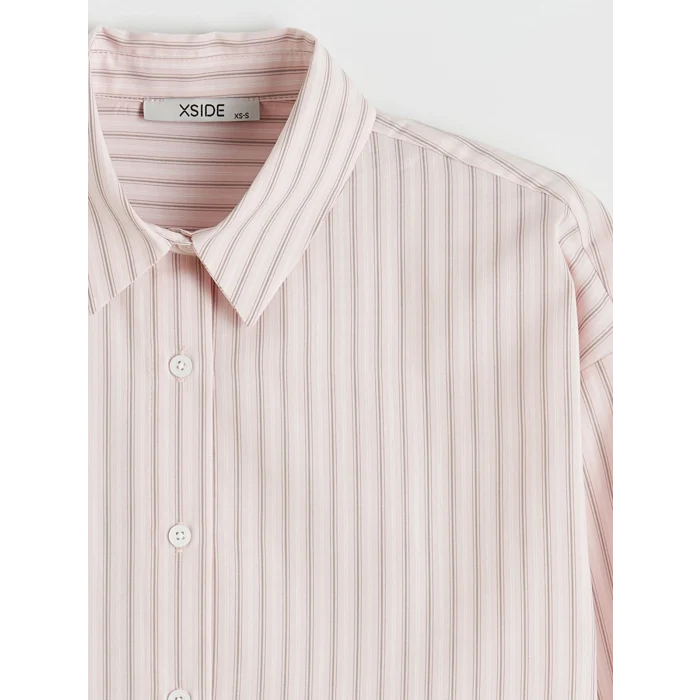 XSIDE Pembe Çizgili Oxford Kadın Gömlek
