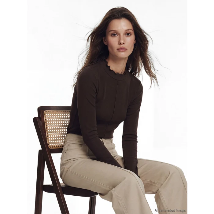 LCW Modest Kahverengi Fırfırlı Dik Yaka Kadın Body