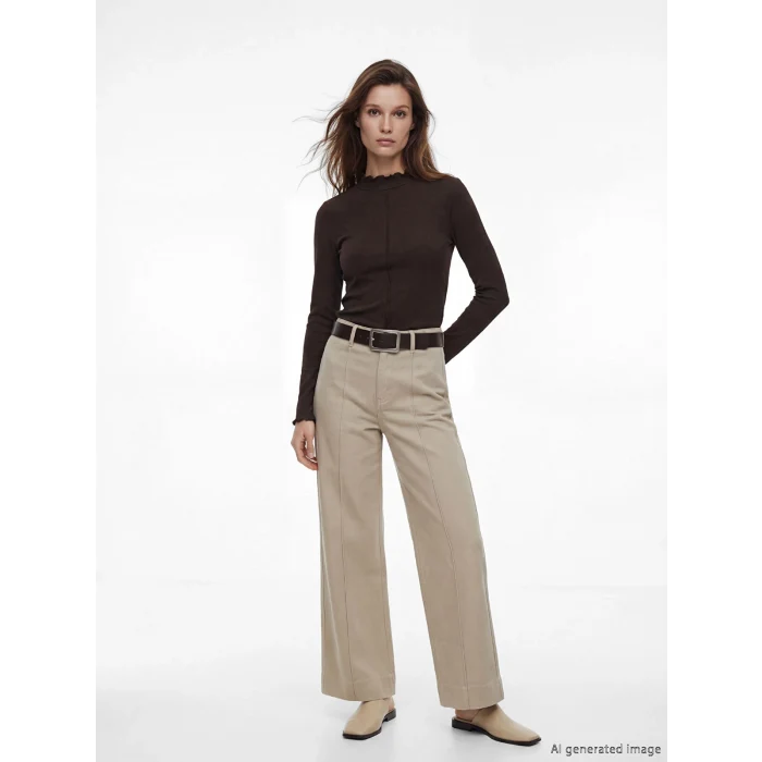 LCW Modest Kahverengi Fırfırlı Dik Yaka Kadın Body