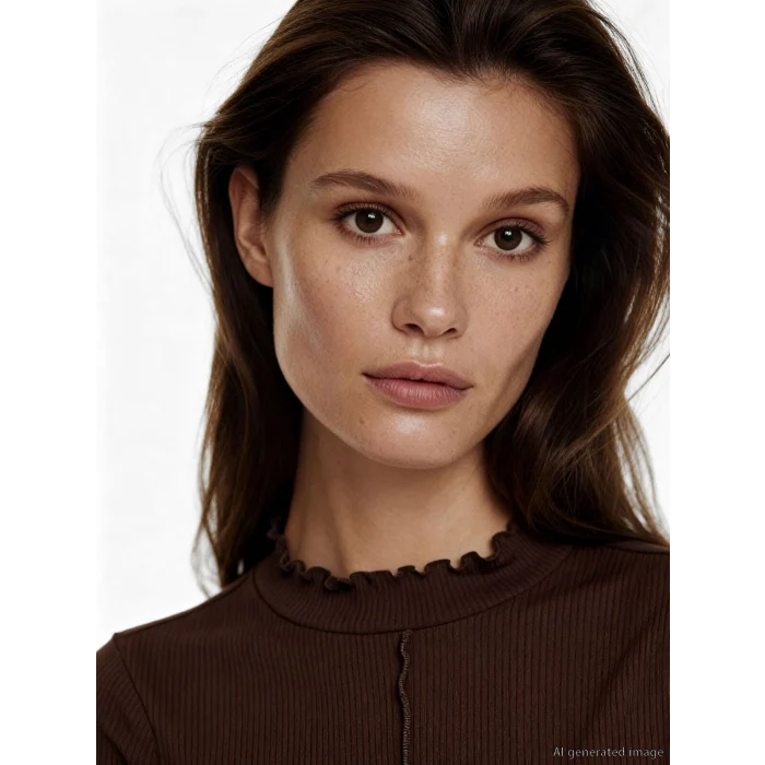 LCW Modest Kahverengi Fırfırlı Dik Yaka Kadın Body