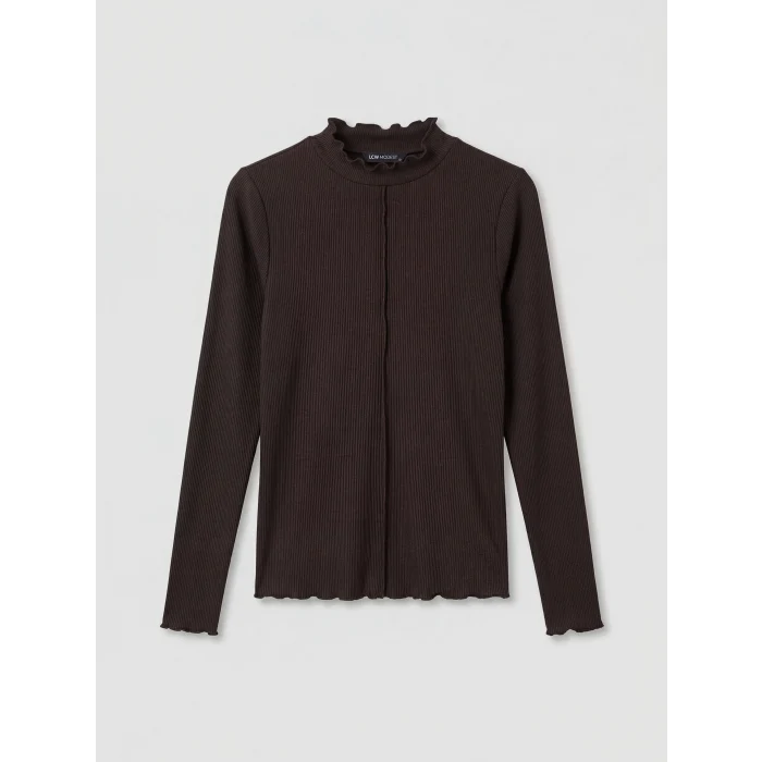 LCW Modest Kahverengi Fırfırlı Dik Yaka Kadın Body