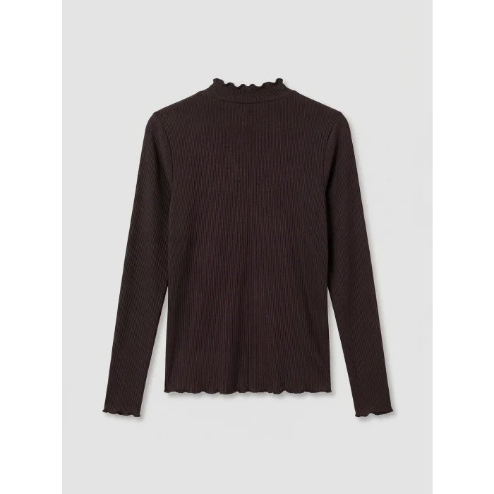 LCW Modest Kahverengi Fırfırlı Dik Yaka Kadın Body