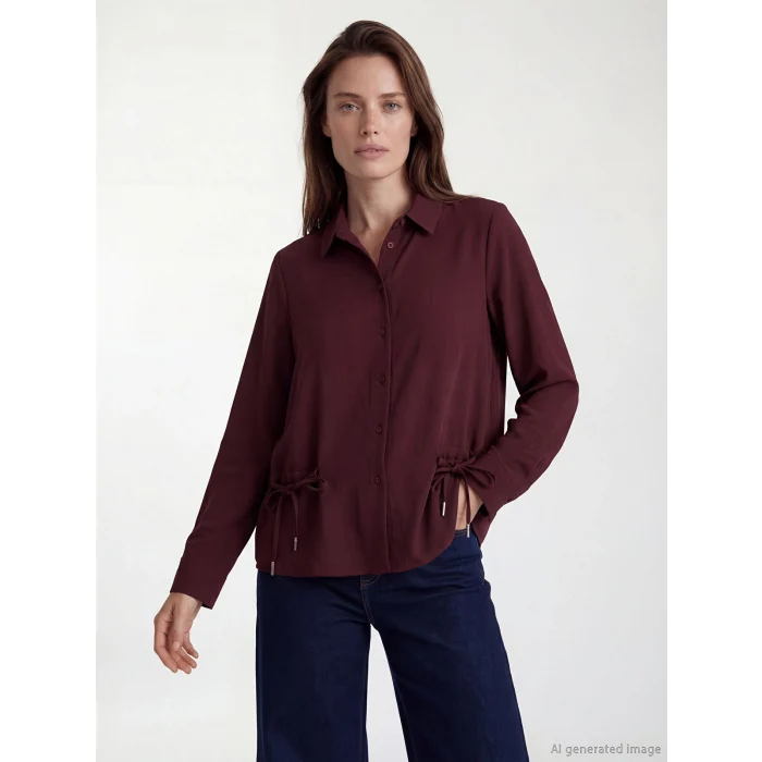 LCW Grace Mürdüm Bağlama Detaylı Büzgülü Kadın Gömlek