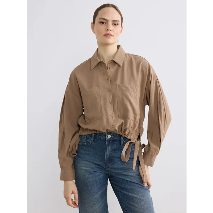 LCW EVERYDAY Bej Bağcıklı Oversize Kadın Gömlek