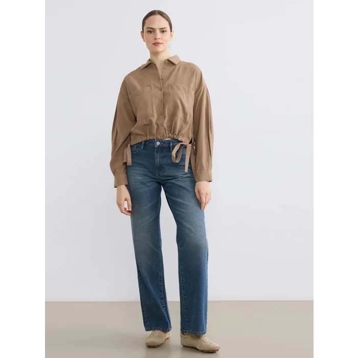 LCW EVERYDAY Bej Bağcıklı Oversize Kadın Gömlek