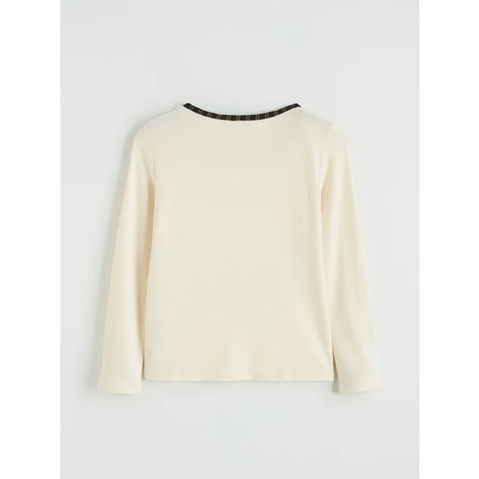 LCW Kids Ekru Fiyonk Detaylı Bisiklet Yaka Kız Çocuk Tişört