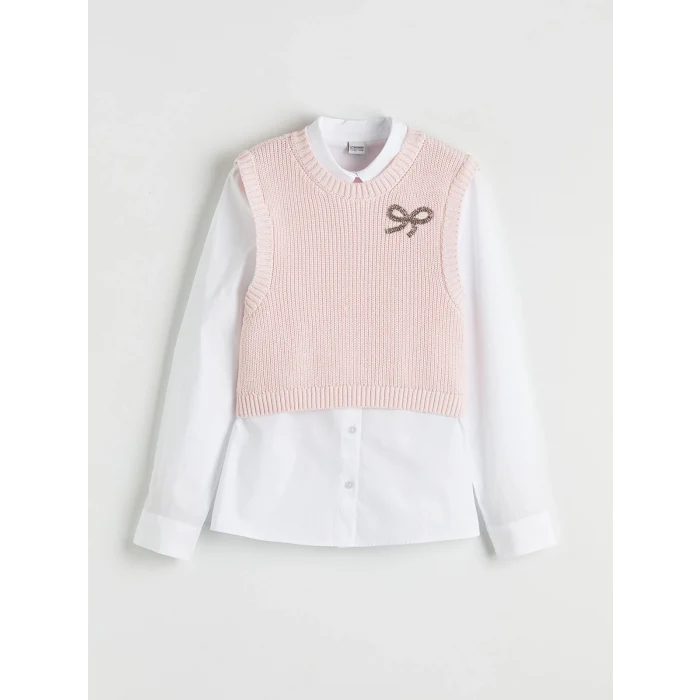 LCW Kids Beyaz Kız Çocuk Triko Süveter ve Gömlek