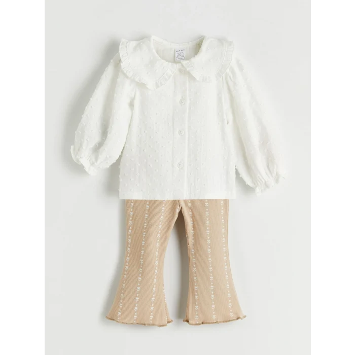 LCW baby Ekru Bebe Yaka Kız Bebek Gömlek ve Tayt