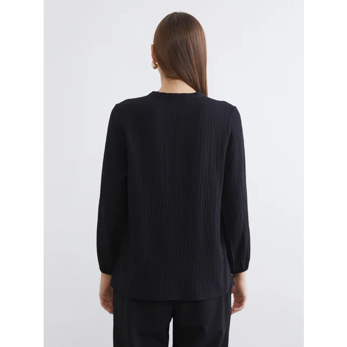 LCW EVERYDAY Siyah Bağlamalı Yaka Dokulu Bluz