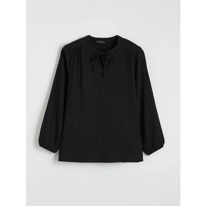 LCW EVERYDAY Siyah Bağlamalı Yaka Dokulu Bluz