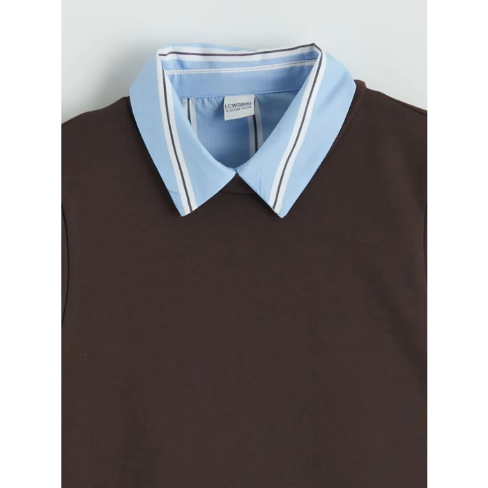 LCW Kids Mavi Bisiklet Yaka Çizgili Kız Çocuk Elbise ve Atlet