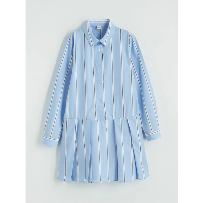 LCW Kids Mavi Bisiklet Yaka Çizgili Kız Çocuk Elbise ve Atlet