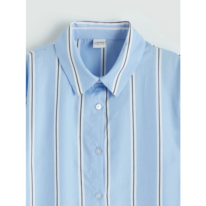 LCW Kids Mavi Bisiklet Yaka Çizgili Kız Çocuk Elbise ve Atlet