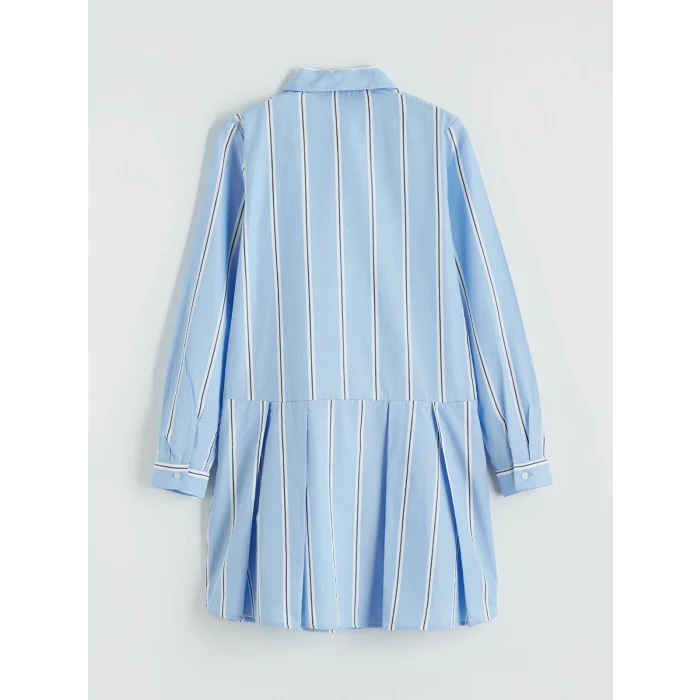 LCW Kids Mavi Bisiklet Yaka Çizgili Kız Çocuk Elbise ve Atlet