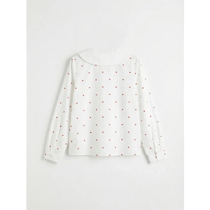 LCW Kids Ekru Bebe Yaka Baskılı Poplin Kız Çocuk Gömlek