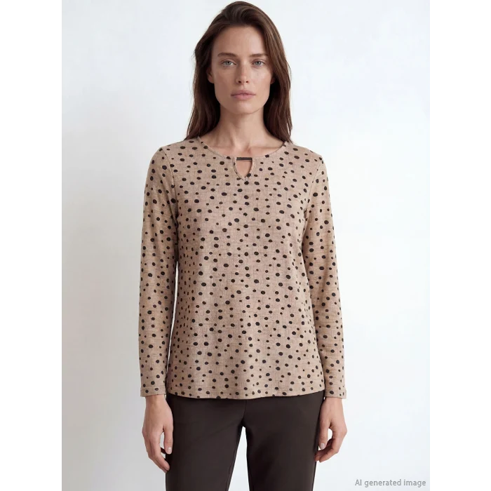 LCW Grace Bej Bisiklet Yaka Puantiyeli Bluz