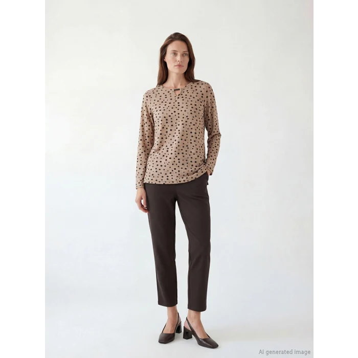 LCW Grace Bej Bisiklet Yaka Puantiyeli Bluz
