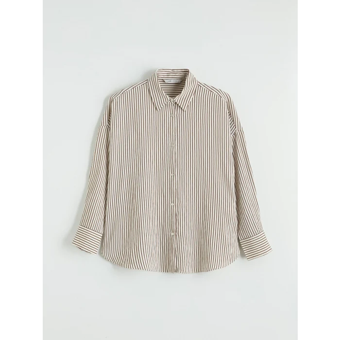 LCW Vision Kahverengi Çizgili Oversize Kadın Gömlek