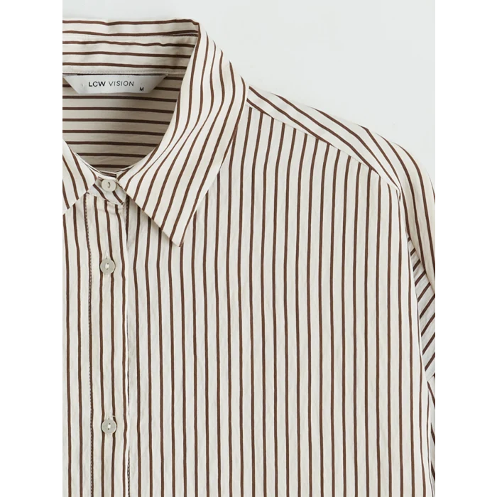 LCW Vision Kahverengi Çizgili Oversize Kadın Gömlek
