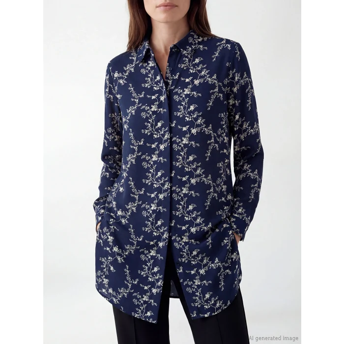 LCW Grace Lacivert Çiçekli Kadın Gömlek Tunik