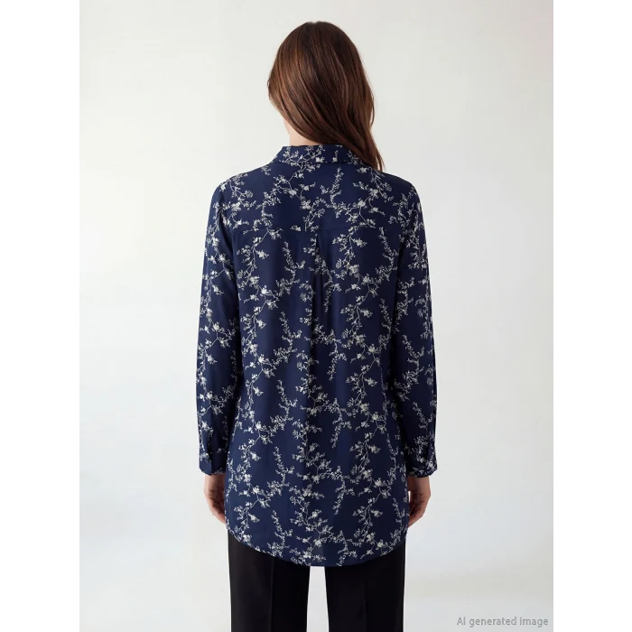 LCW Grace Lacivert Çiçekli Kadın Gömlek Tunik