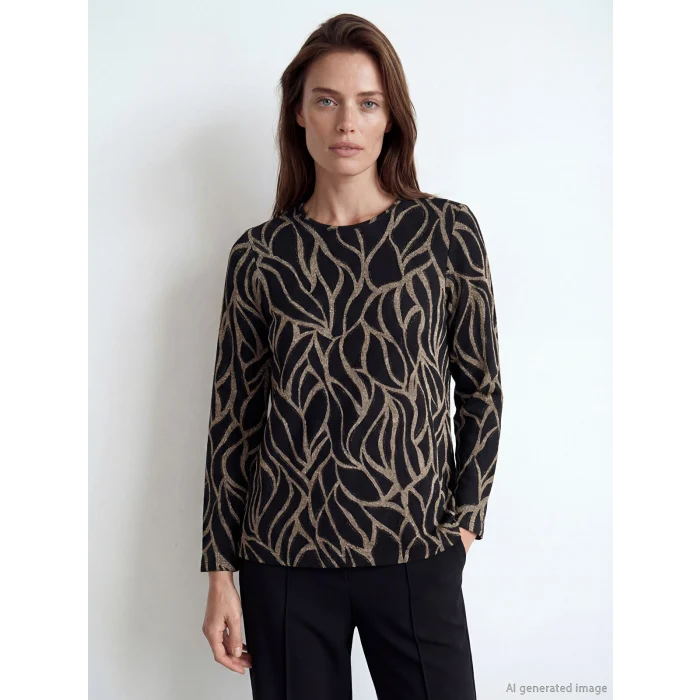 LCW Grace Kahverengi Bisiklet Yaka Desenli Bluz
