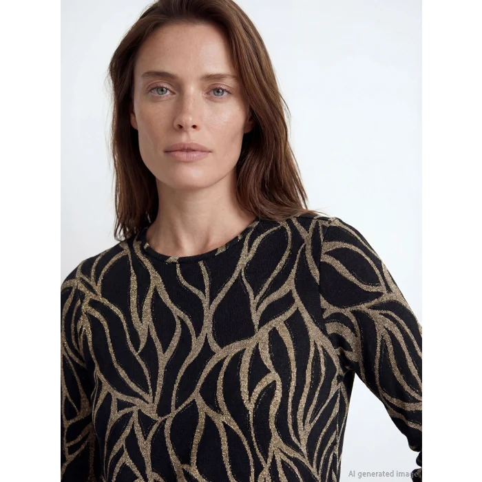 LCW Grace Kahverengi Bisiklet Yaka Desenli Bluz