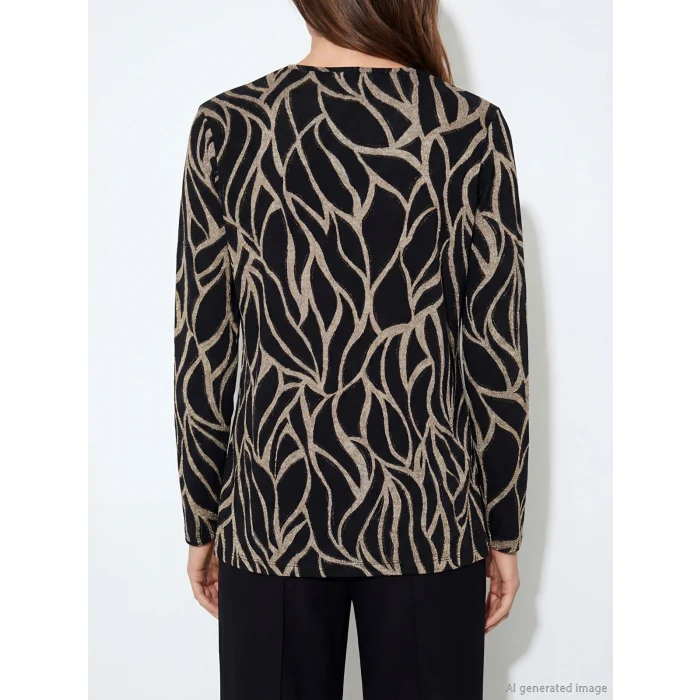 LCW Grace Kahverengi Bisiklet Yaka Desenli Bluz