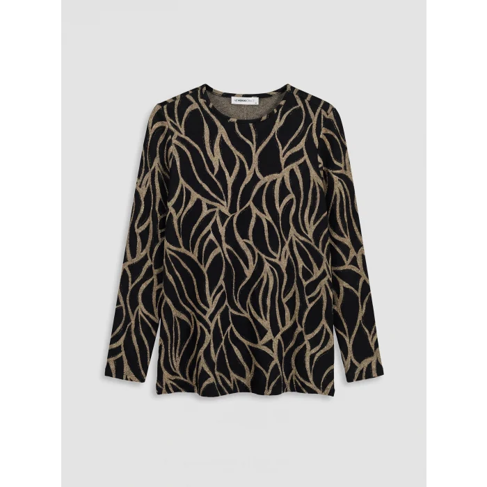 LCW Grace Kahverengi Bisiklet Yaka Desenli Bluz