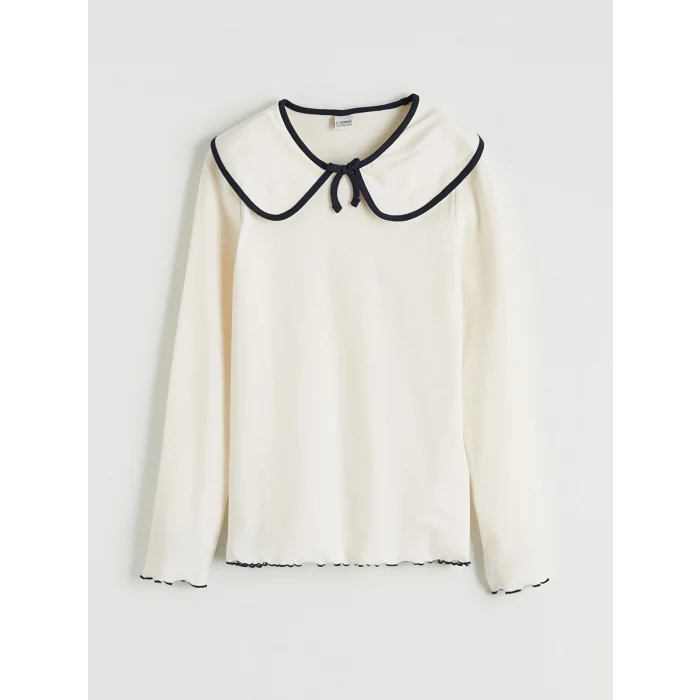 LCW Kids Ekru Bebe Yaka Kız Çocuk Tişört