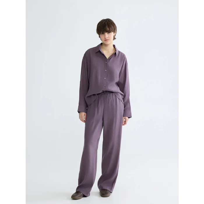 XSIDE Mürdüm Oversize Modal Karışımlı Kadın Gömlek