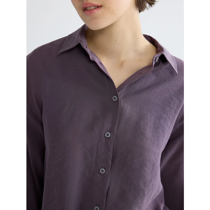 XSIDE Mürdüm Oversize Modal Karışımlı Kadın Gömlek