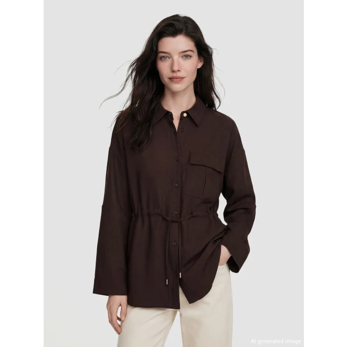 LCW Comfort Kahverengi Bağlama Detaylı Büzgülü Kadın Gömlek