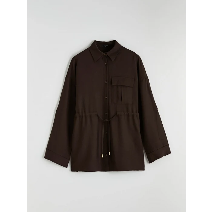 LCW Comfort Kahverengi Bağlama Detaylı Büzgülü Kadın Gömlek