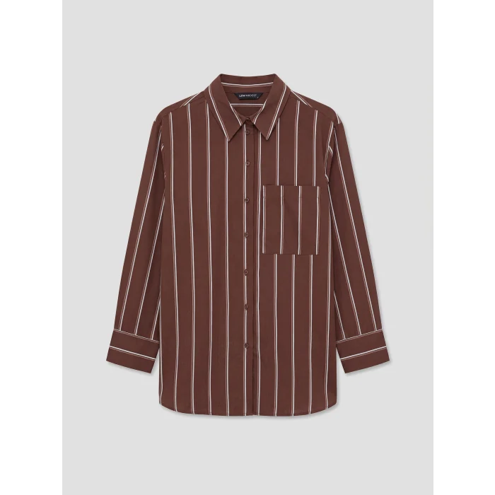 LCW Modest Kahverengi Çizgili Poplin Kadın Gömlek Tunik