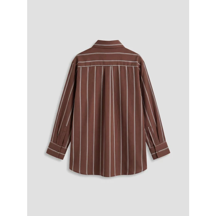 LCW Modest Kahverengi Çizgili Poplin Kadın Gömlek Tunik