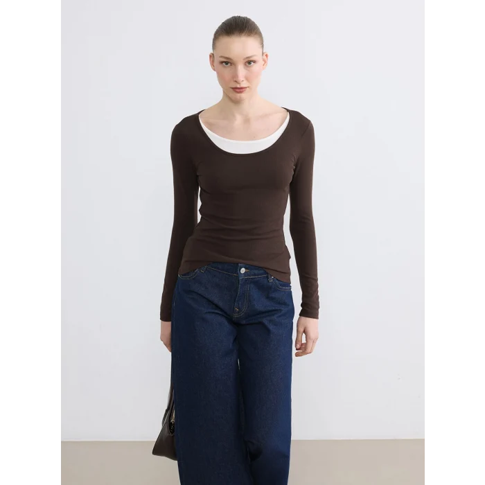 LCWAIKIKI Classic Kahverengi U Yaka Fitilli Kadın Body