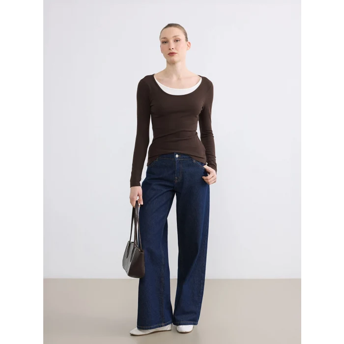 LCWAIKIKI Classic Kahverengi U Yaka Fitilli Kadın Body