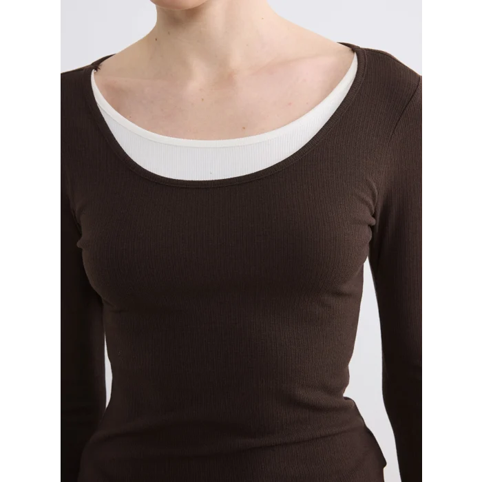 LCWAIKIKI Classic Kahverengi U Yaka Fitilli Kadın Body