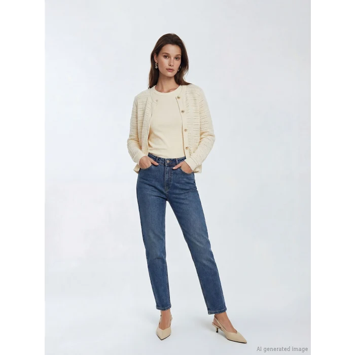 LCW Modest İndigo Mom Fit Kadın Jean Pantolon