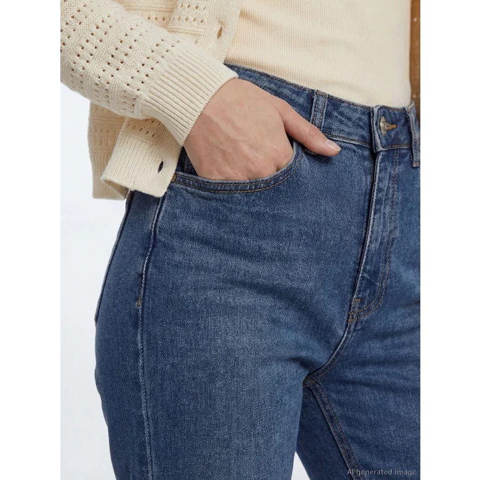 LCW Modest İndigo Mom Fit Kadın Jean Pantolon