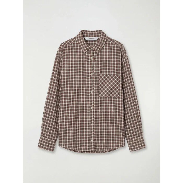 LCW Kids Kahverengi Ekose Poplin Kız Çocuk Gömlek