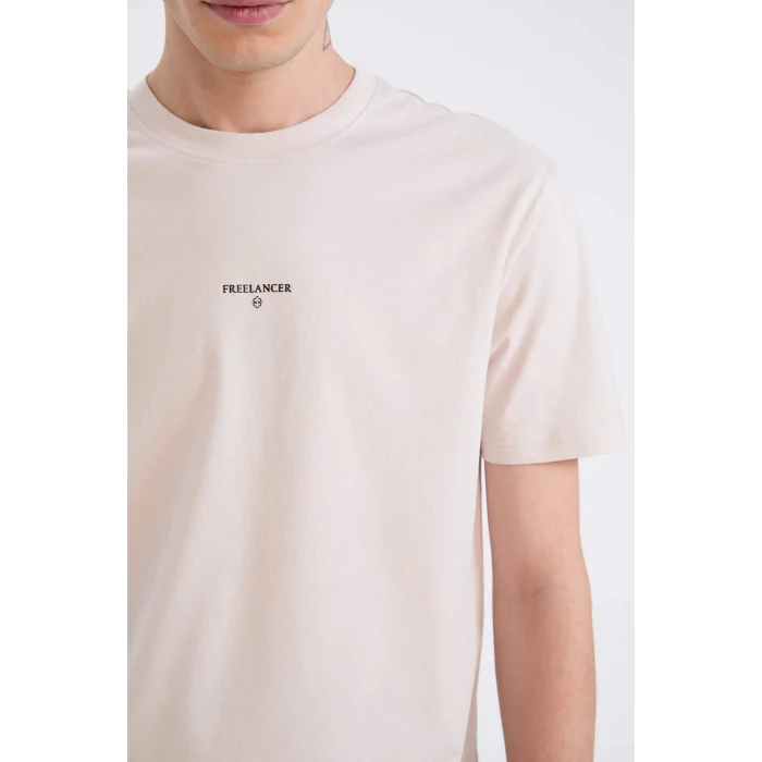 Defacto D5559AXBG802 Bej %100 Pamuk Regular Fit Bisiklet Yaka Baskılı Kısa Kollu Tişört