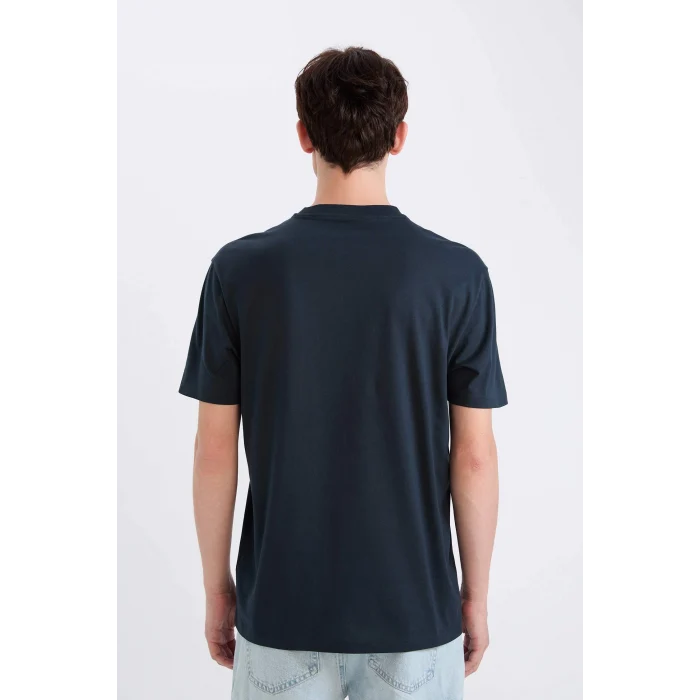 Defacto D9352AXNV163 Lacivert %100 Pamuk Regular Fit Bisiklet Yaka Baskılı Kısa Kollu Tişört