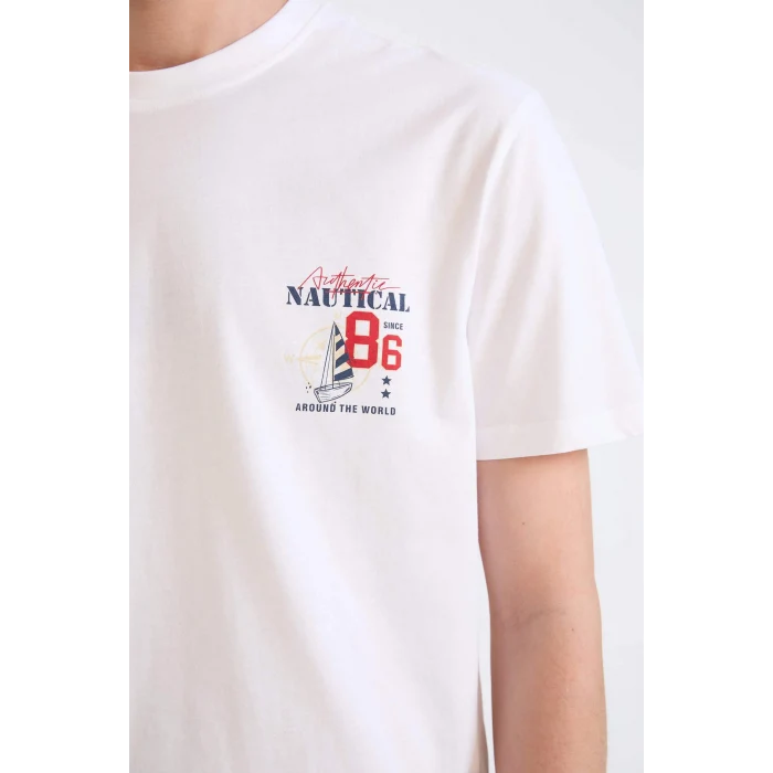 Defacto D9357AXWT34 Beyaz %100 Pamuk Regular Fit Bisiklet Yaka Baskılı Kısa Kollu Tişört