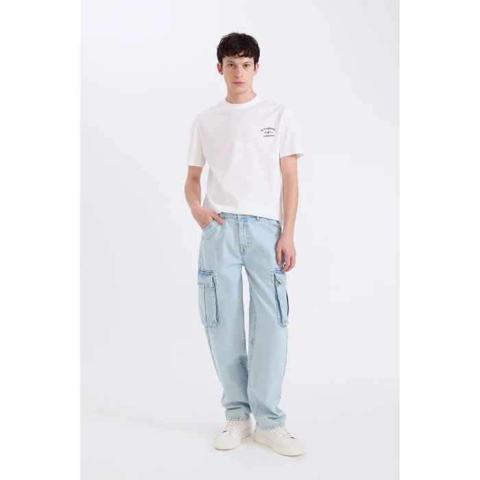 Defacto D5561AXWT34 Beyaz %100 Pamuk Regular Fit Bisiklet Yaka Baskılı Kısa Kollu Tişört