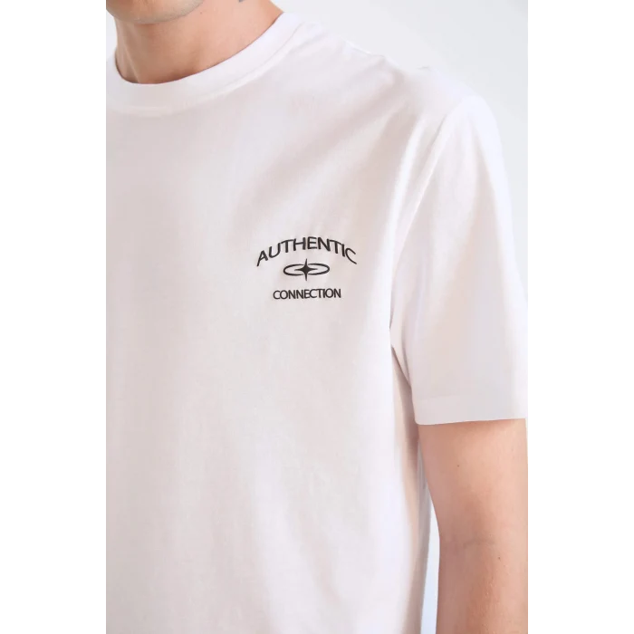 Defacto D5561AXWT34 Beyaz %100 Pamuk Regular Fit Bisiklet Yaka Baskılı Kısa Kollu Tişört