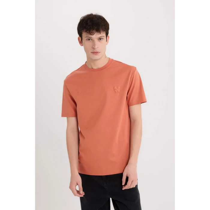 Defacto D5563AXOG350 Turuncu %100 Pamuk Regular Fit Bisiklet Yaka Baskılı Kısa Kollu Tişört