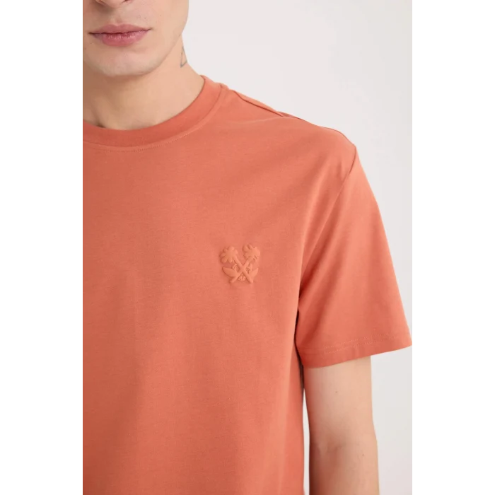 Defacto D5563AXOG350 Turuncu %100 Pamuk Regular Fit Bisiklet Yaka Baskılı Kısa Kollu Tişört