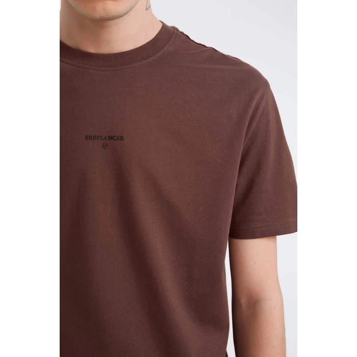 Defacto D5559AXBN497 Kahve %100 Pamuk Regular Fit Bisiklet Yaka Baskılı Kısa Kollu Tişört